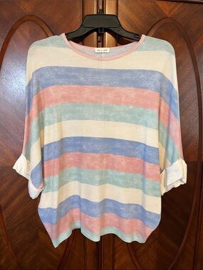 Lime + Chili Pastel Striped Knit Top - Pink, Blue, Green, Cream